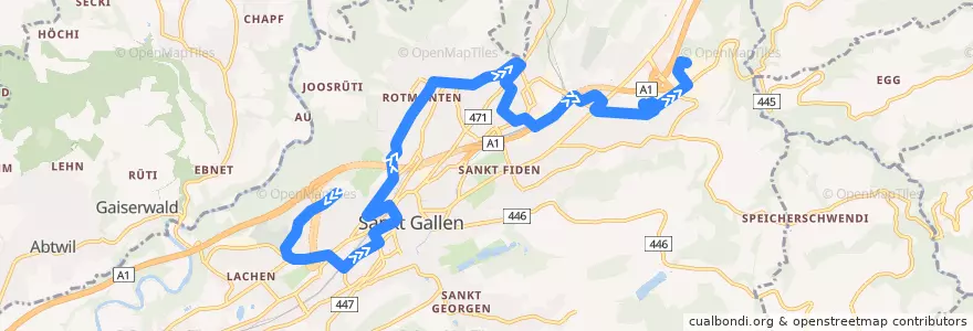 Mapa del recorrido Bus 9: Hölzli => Schuppis Nord de la línea  en St. Gallen.