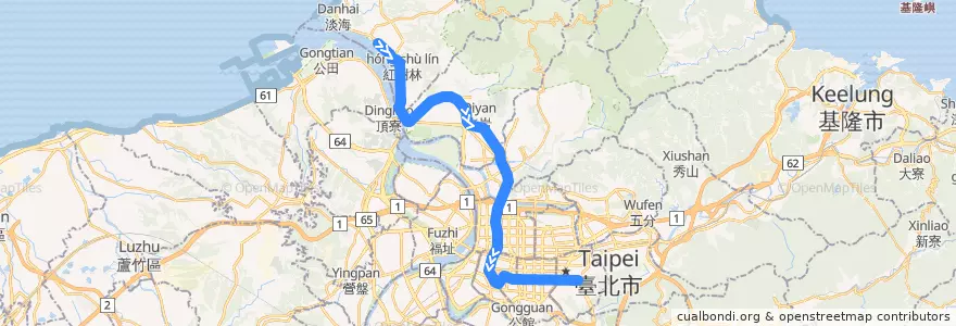 Mapa del recorrido 臺北捷運 淡水線-信義線 (南向) de la línea  en 台北市.