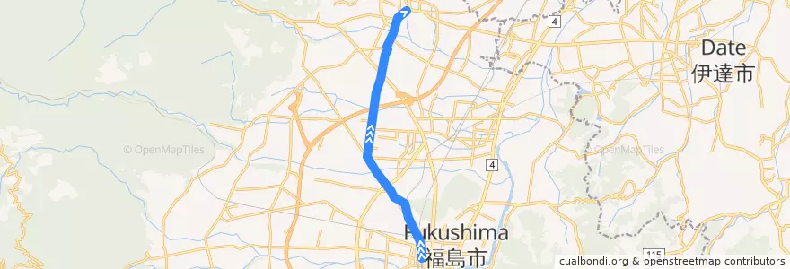 Mapa del recorrido 飯坂線 de la línea  en Fukushima.