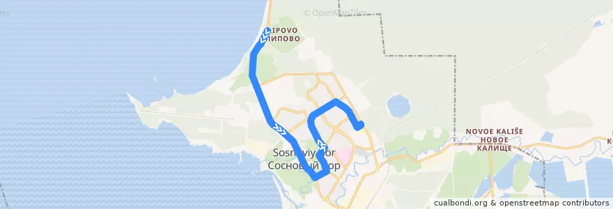 Mapa del recorrido Автобус № 12: Липово => АТП de la línea  en Сосновоборский городской округ.