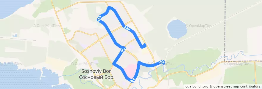 Mapa del recorrido Автобус № 7: ж/д платформа "80-й километр" => АТП de la línea  en Сосновоборский городской округ.