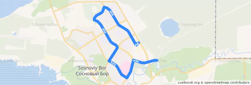 Mapa del recorrido Автобус № 7: АТП => ж/д платформа "80-й километр" de la línea  en Сосновоборский городской округ.