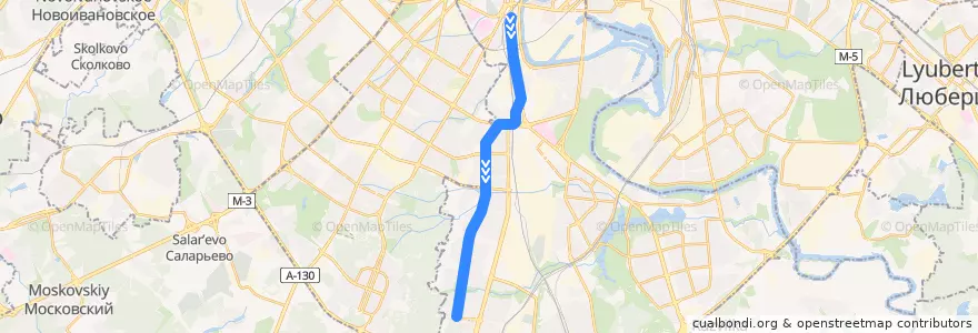Mapa del recorrido Трамвай 16: Новоданиловский проезд => Улица Академика Янгеля de la línea  en Moskou.