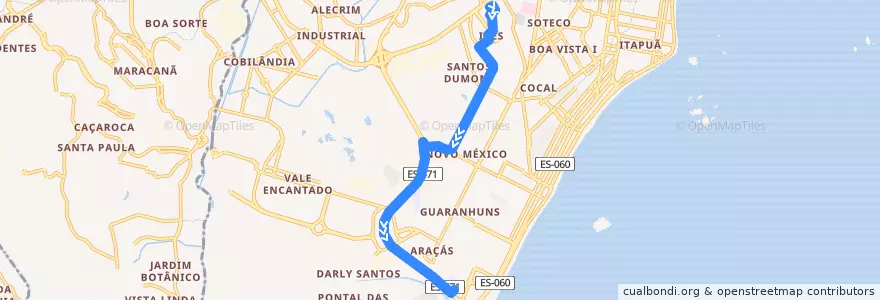 Mapa del recorrido 603 Terminal Ibes / Terminal Itaparica via Jardim Colorado de la línea  en Vila Velha.