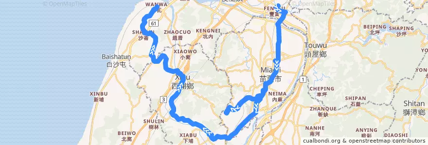 Mapa del recorrido 5815 高鐵苗栗站→彎瓦(經五湖) de la línea  en Contea di Miaoli.