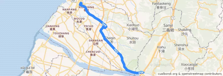 Mapa del recorrido 5818 苑裡→伯公坑(經水門) de la línea  en 苑裡鎮.