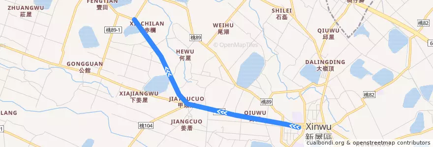 Mapa del recorrido 5028 新屋－下北湖 de la línea  en 新屋區.