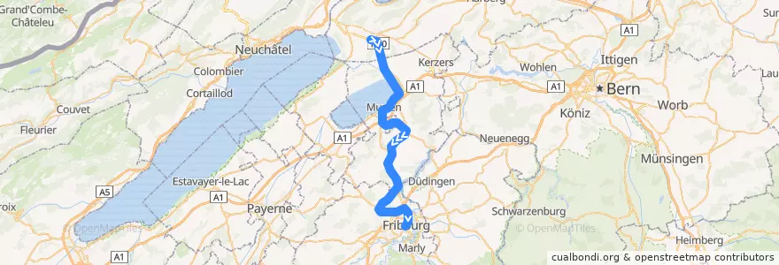 Mapa del recorrido S21: Ins => Fribourg de la línea  en Fribourg/Freiburg.