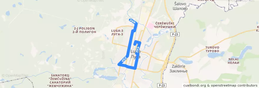 Mapa del recorrido Автобус № 11: Нагорное => автовокзал de la línea  en Лужское городское поселение.