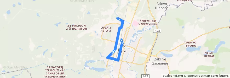 Mapa del recorrido Автобус № 11: автовокзал => Нагорное de la línea  en Лужское городское поселение.