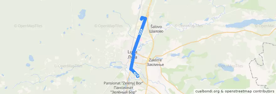 Mapa del recorrido Автобус № 1: ПТУ => Лужское АТП de la línea  en Лужское городское поселение.