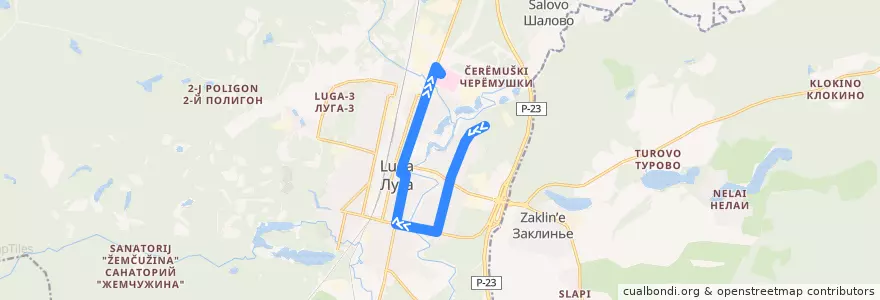 Mapa del recorrido Автобус № 3: Завод "Темп" => ЦРБ de la línea  en Лужское городское поселение.