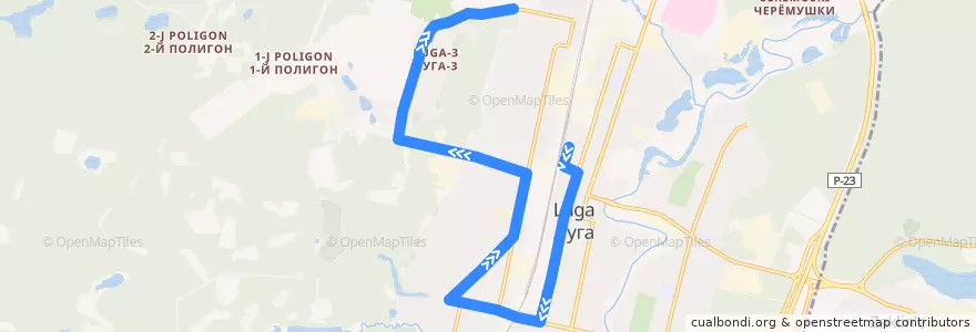 Mapa del recorrido Автобус № 8: автовокзал => цветочное хозяйство de la línea  en Лужское городское поселение.