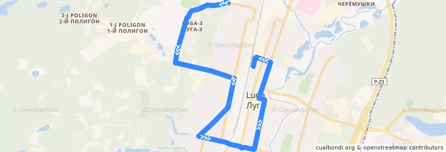 Mapa del recorrido Автобус № 8: цветочное хозяйство => автовокзал de la línea  en Лужское городское поселение.