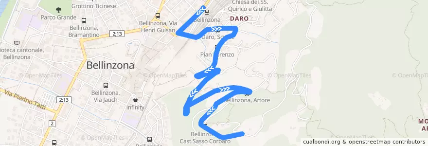 Mapa del recorrido Linea 4: Bellinzona - Castello Sasso Corbaro de la línea  en Bellinzona.
