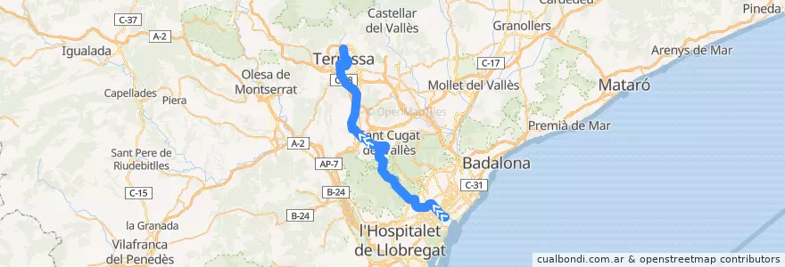Mapa del recorrido S1: Barcelona - Terrassa de la línea  en Barcelona.