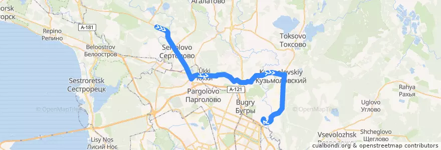 Mapa del recorrido Автобус № 625: Чёрная речка => станция метро "Девяткино" de la línea  en Всеволожский район.