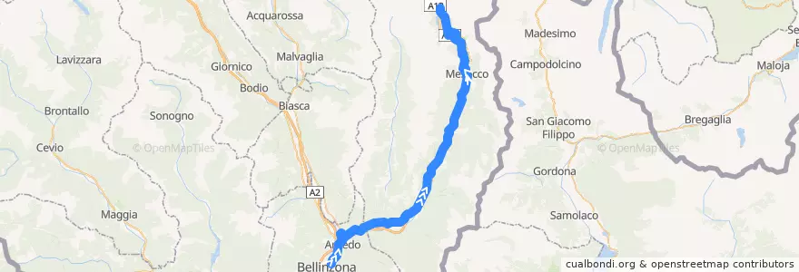Mapa del recorrido Bus 214: Bellinzona => San Bernardino de la línea  en Moësa.