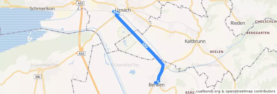 Mapa del recorrido Bus 630: Uznach, Bahnhof => Benken, Post de la línea  en Wahlkreis See-Gaster.
