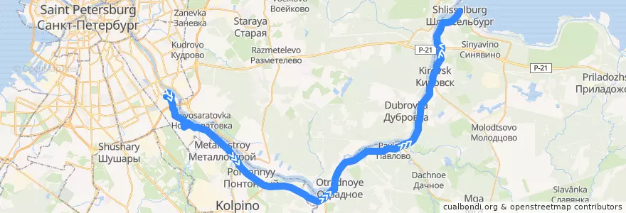 Mapa del recorrido Автобус № 440: улица Грибакиных => Шлиссельбург de la línea  en Ленинградская область.