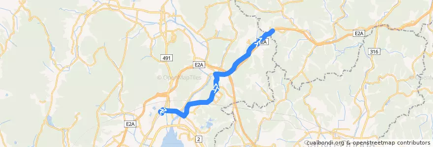 Mapa del recorrido 小月駅⇔木屋川中学校前⇔ニュージーランド村 de la línea  en 下関市.