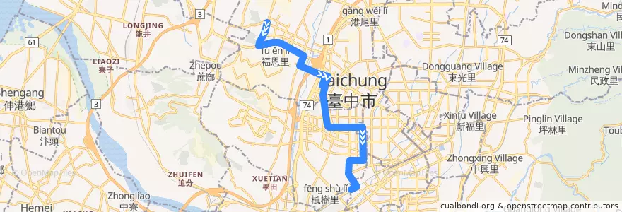 Mapa del recorrido 356路 (往大慶火車站_往程) de la línea  en 臺中市.