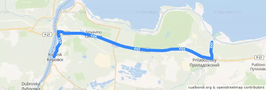 Mapa del recorrido Автобус № 587: Назия => Кировск de la línea  en Кировский район.