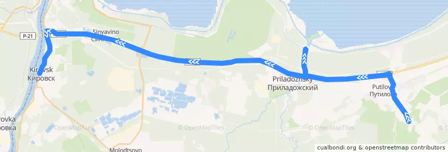 Mapa del recorrido Автобус № 589: Валовщина => Назия => Кировск de la línea  en Кировский район.