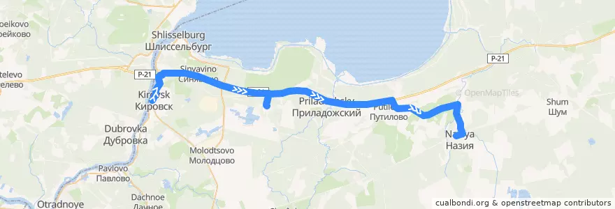 Mapa del recorrido Автобус № 590: Кировск => Синявино-2 => ж/д ст. Жихарево de la línea  en Кировский район.