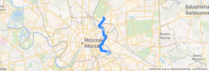 Mapa del recorrido Трамвай 45: Новоконная площадь => Сокольническая Застава de la línea  en Москва.