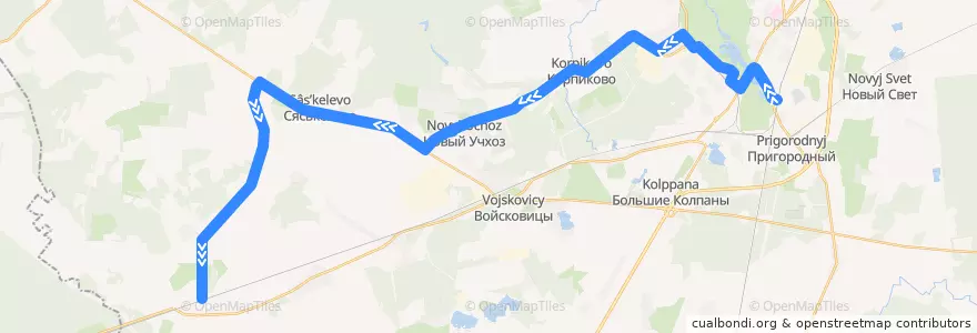 Mapa del recorrido Автобус № 543: Елизаветино => Гатчина, Варшавский вокзал de la línea  en Гатчинский район.