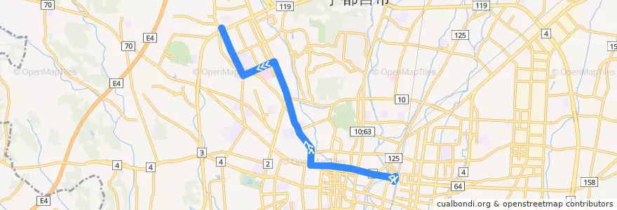 Mapa del recorrido 関東自動車バス[50] 宇都宮駅⇒清住町⇒細谷車庫 de la línea  en 宇都宮市.
