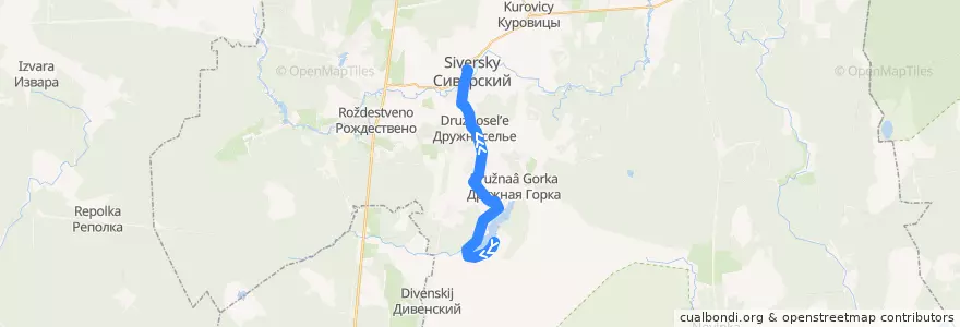 Mapa del recorrido Автобус № 507: Симанково => Сиверский de la línea  en Гатчинский район.