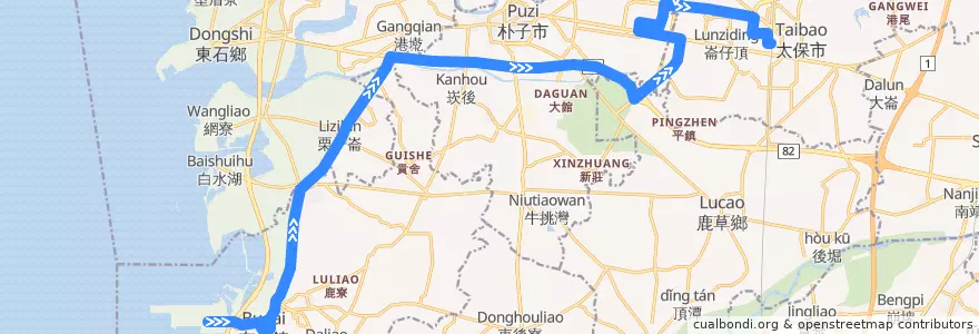 Mapa del recorrido 168(往高鐵嘉義站_返程) de la línea  en مقاطعة شياي.