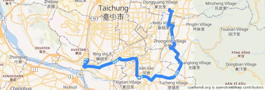 Mapa del recorrido 3路(往東山高中_往程) de la línea  en تاي شانغ.