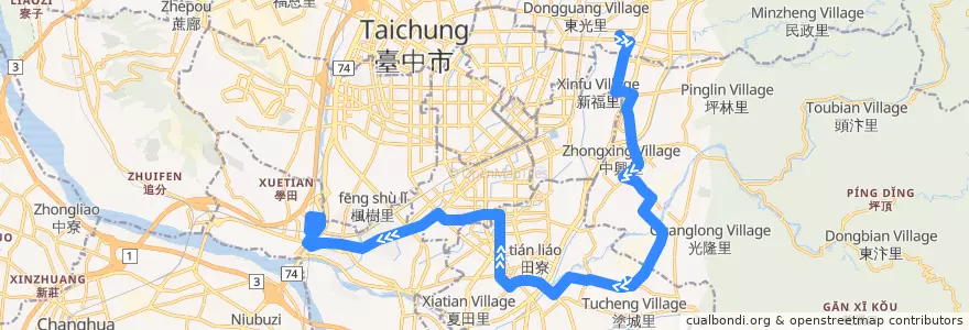 Mapa del recorrido 3路(往高鐵臺中站_往程) de la línea  en 臺中市.