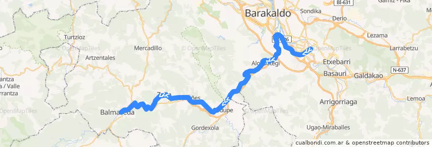 Mapa del recorrido F1 Bilbao => Balmaseda de la línea  en Biscay.