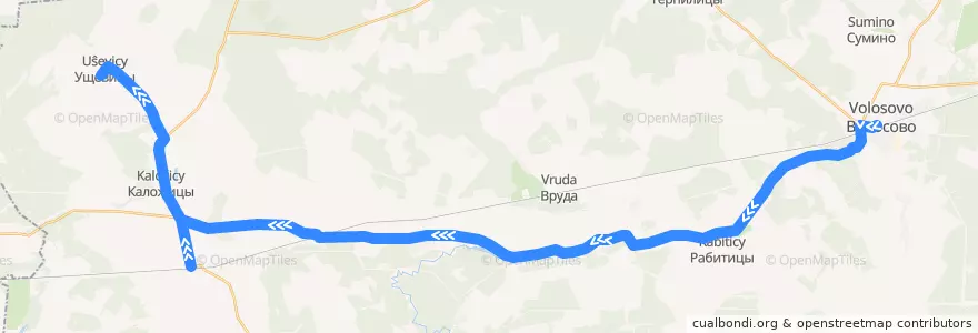 Mapa del recorrido Автобус № 37: Волосово => Ушевицы de la línea  en Волосовский район.