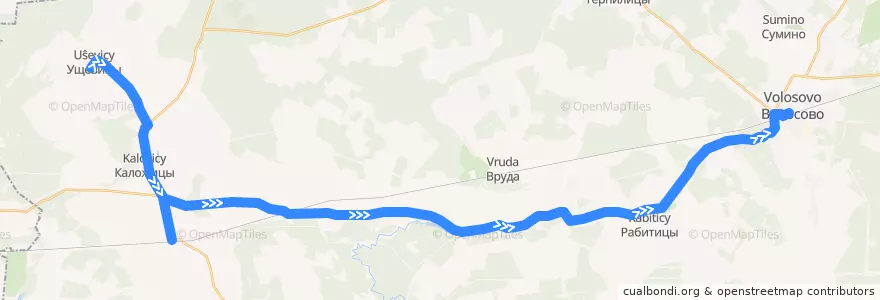 Mapa del recorrido Автобус № 37: Ушевицы => Волосово de la línea  en Волосовский район.