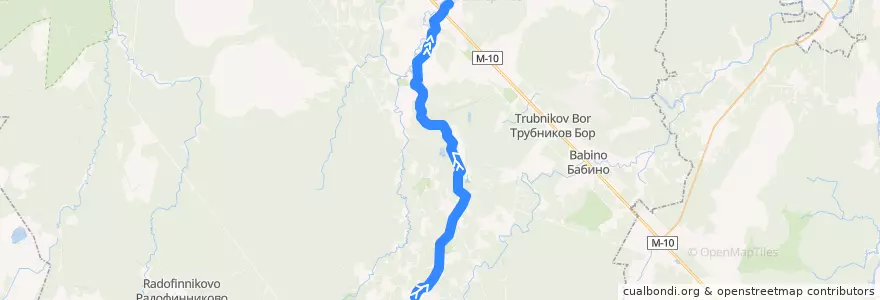 Mapa del recorrido Автобус № 322: Ручьи => Любань de la línea  en Тосненский район.