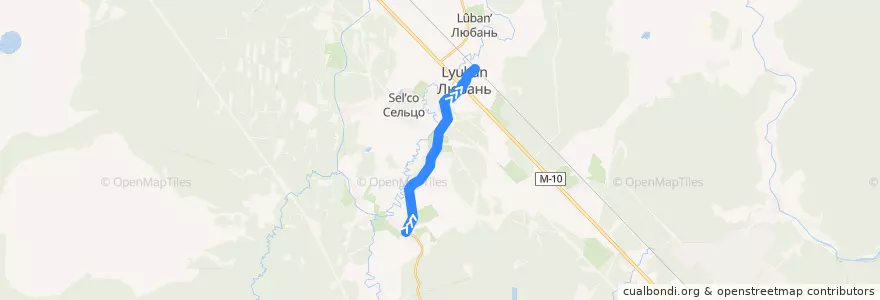 Mapa del recorrido Автобус № 322А: Коркино => Любань de la línea  en Любанское городское поселение.