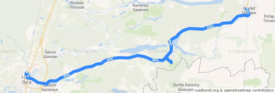 Mapa del recorrido Автобус № 122: Оредеж => садоводство "Магистраль" => Луга de la línea  en Лужский район.