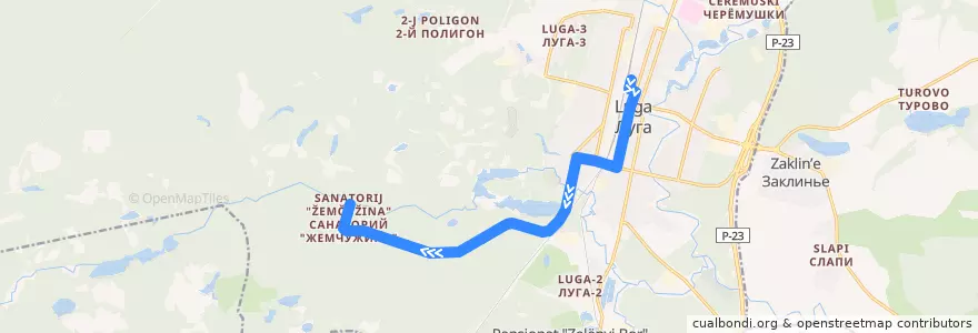Mapa del recorrido Автобус № 125: Луга => санаторий "Жемчужина" de la línea  en Лужское городское поселение.