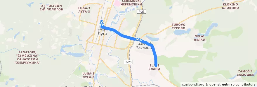 Mapa del recorrido Автобус № 149: Луга => Слапи de la línea  en Лужский район.