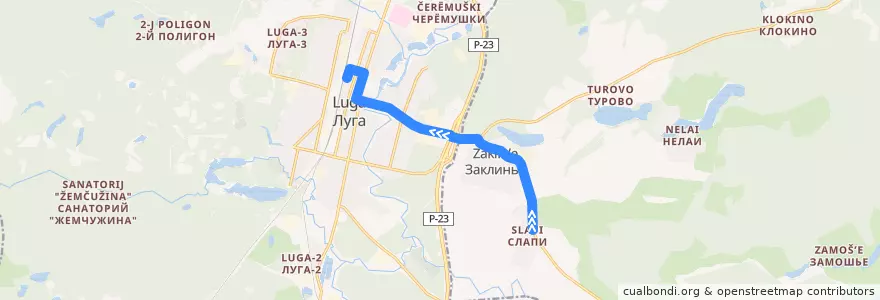 Mapa del recorrido Автобус № 149: Слапи => Луга de la línea  en Лужский район.