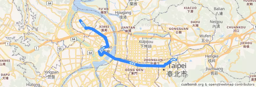Mapa del recorrido 臺北市 忠孝幹線 松山車站→蘆洲 de la línea  en 신베이 시.