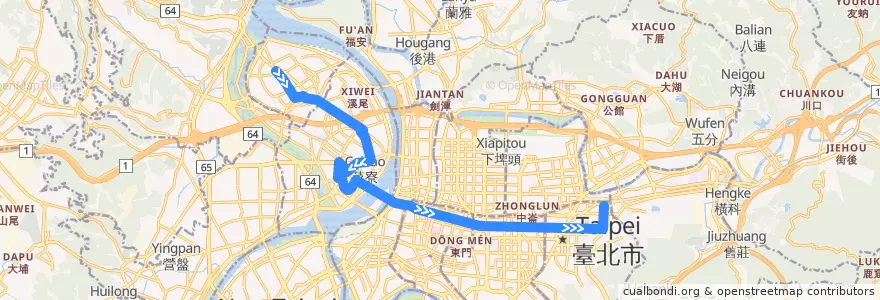 Mapa del recorrido 臺北市 忠孝幹線 蘆洲→松山車站 de la línea  en تايبيه الجديدة.