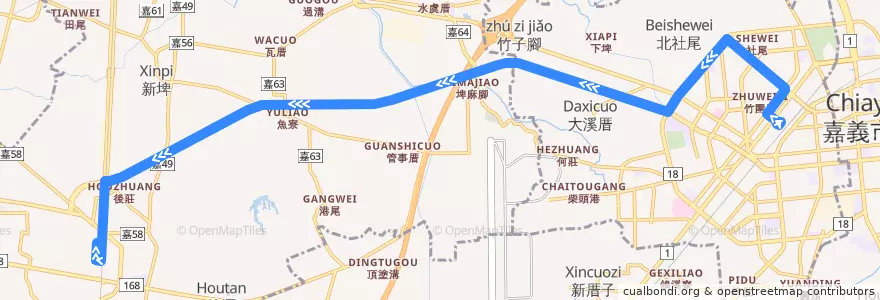 Mapa del recorrido 7212 BRT2(返程) de la línea  en Comté de Chiayi.