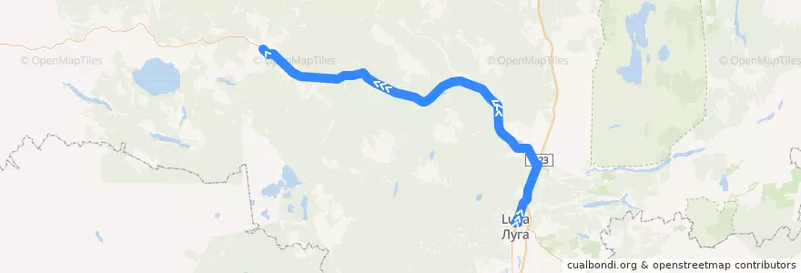 Mapa del recorrido Автобус № 110Б: Луга => Осьмино de la línea  en Лужский район.