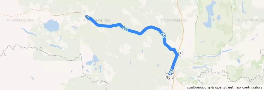 Mapa del recorrido Автобус № 110Б: Осьмино => Луга de la línea  en Лужский район.